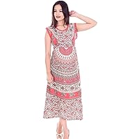 Indian 100% Cotton Women Party Boho Long Dress Plus Size Animal Print Red Color