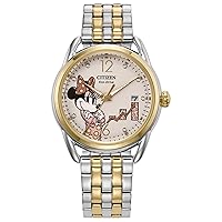 Citizen Ladies Eco-Drive Disney Minnie Empowered Two Tone Stainless Steel Watch with Crystal Accents, White Dial,3 Hand (Model: FE6084-70W)