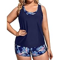 Holipick Women Plus Size 3 Piece Tankini Swimsuits Tummy Control Bathing Suits with Boy Shorts Tank Top with Sports Bra