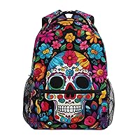 ALAZA Sugar Skull Day Of Dead Backpack Purse with Multiple Pockets Name Card Personalized Travel Laptop Book Bag, Size S/16 inch