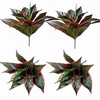 4PCS Artificial Plants for Indoor Outdoor Home Decoration Fake Greenery Leaves Plastic Grass Flowers, UV Resistant, Faux Shrubs Bushes for Pots, Wall, Front Porch, Hanging Planter, Office, Garden