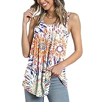 Anydeer Women's Tank Top Summer Pleated Sleeveless Shirt Casual Tunic Curved Hem Flowy Basic Blouse