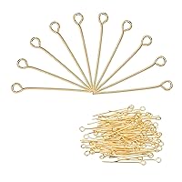 MECCANIXITY 500Pcs Gold Iron Eye Pins 24mm 21 Gauge/0.7mm Eye Pins for Jewelry Making Findings DIY Craft Necklaces Bracelets Earrings Head Pins