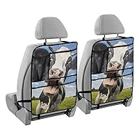 Farm Cow Funny Car Kick Mat for Kids Backseat Organizer with Adjustable Strap Seat Back Covers for Car Vehicle SUV 1 Pcs