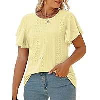 VISLILY Womens-Plus-Size-Summer-Tops Ruffle Short Sleeve T Shirts Crewneck Eyelet Tunics Casual Loose Tee