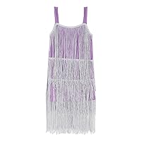 Small Children Girls Solid Color Wide Straps Sleeveless Multi Layer Tassel Dress Beach Resort Party Prom