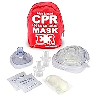 Adult and Infant CPR Mask Combo Kit with 2 Valves with Pair of Vinyl Gloves & 2 Alcohol Prep Pads - Red