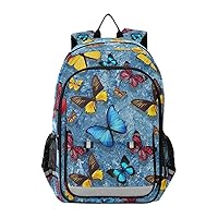 ALAZA Colorful Butterflies Flying Blue Laptop Backpack Purse for Women Men Travel Bag Casual Daypack with Compartment & Multiple Pockets