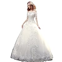 Off-Shoulder Organza Ball Gown Beadings Bowknot Wedding Gown Dresses