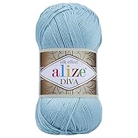 Alize Diva Silky Effect 100% Microfiber Acrylic Yarn 1 Ball skeins 100gr 383yds Color (346 - Sky Blue)