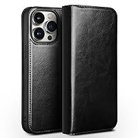 Genuine Leather Case for iPhone 15 Pro Max/15 Pro/15 Plus/15, Premium Business Wallet Case with Card Slot Kickstand Full Body Protective Case,Black,15 Pro''