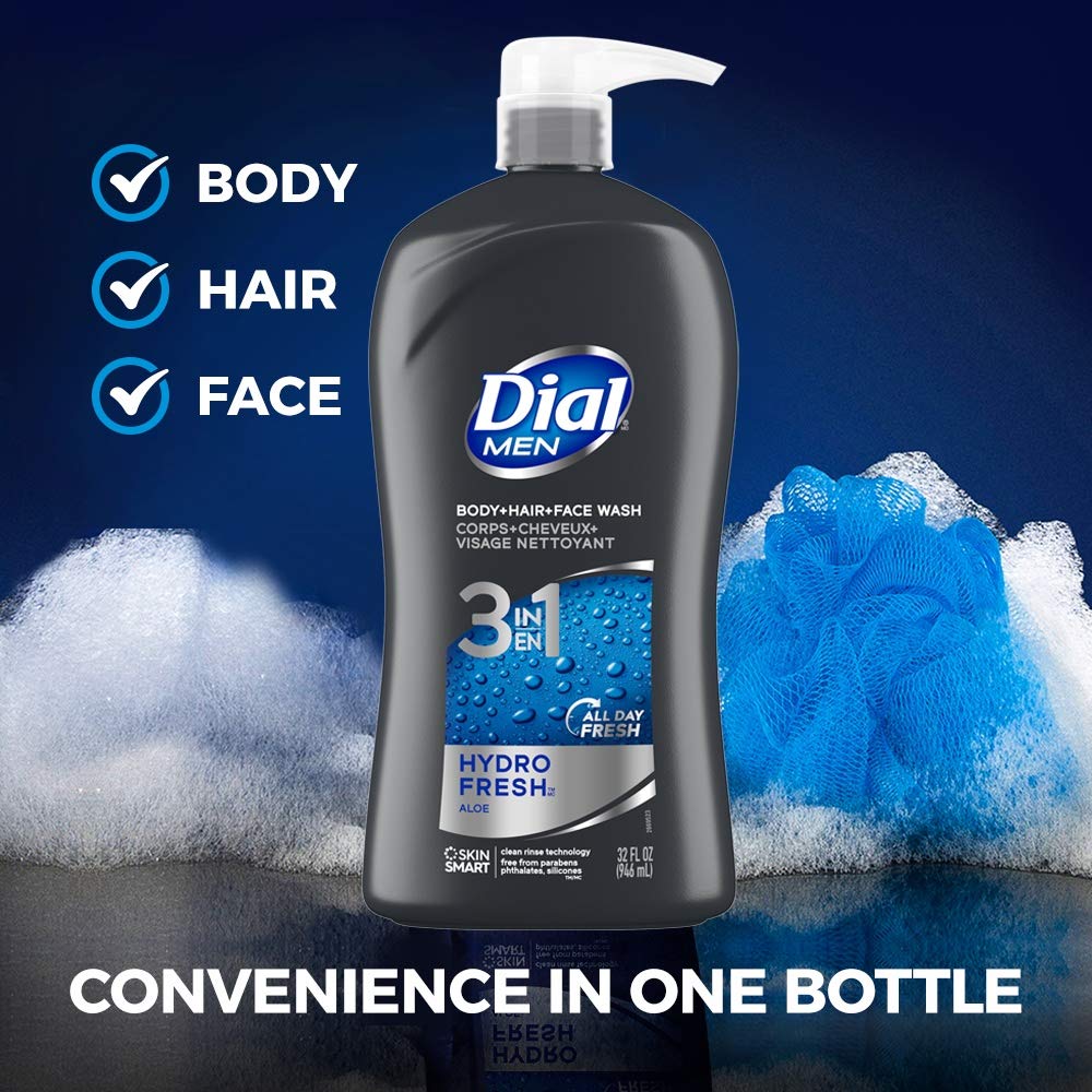 Dial Men 3in1 Body, Hair and Face Wash, Hydro Fresh, 32 fl oz