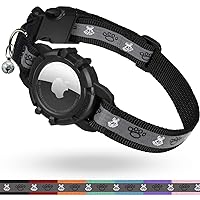 Reflective AirTag Cat Collar, FEEYAR Integrated GPS Cat Collar with Air Tag Holder and Bell, Safety Elastic Band Tracker Cat Collars for Girl Boy Cats, Kittens and Puppies [Black]
