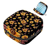 Sanitary Napkin Storage Bag, Watercolor Sunflower with Pink Leaves Period Bag for Teen Girls, Portable Menstrual Pad Zipper Bag, Feminine Panty Liners Tampon Organizer