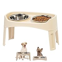 IRIS USA Elevated Dog Bowls, Adjustable Height, 2 Thick 64oz Stainless Steel Bowls, Spill-Proof with Raised Outer Rim, Durable Made in USA Plastic, Easy Assemble, 2 Heights 4.63