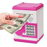 Electronic Piggy Bank for Kids 5 6 7 8 9 10 11 12 Year Old Girl Birthday Gifts Fun Toy for Age 5-12 for Kids to Save Cash and Coins (White Pink)