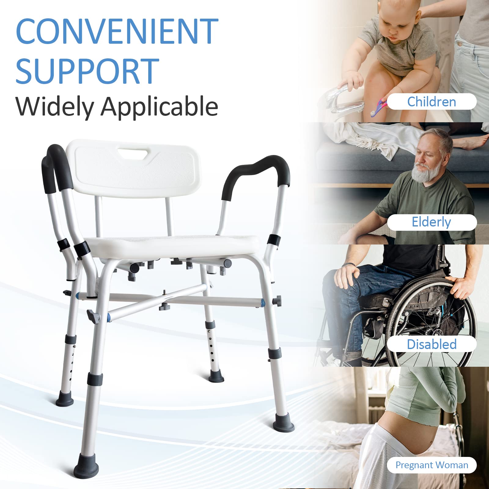 Bath Chair with Arms, Medical Shower Seat, Bariatric Bath Stool Safety Shower Bench with Reinforced Crossing bar for Elderly, Adults, Disabled