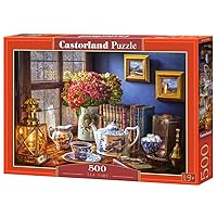CASTORLAND 500 Piece Jigsaw Puzzle, Tea Time, Classic Interior, Old Fashioned Furniture, Oil lamp, Beautiful vase, Adult Puzzles, Castorland B-53070