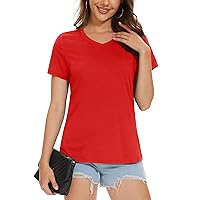 MAGCOMSEN Women's Cotton T Shirt V-Neck Short Sleeve Shirt Classic-Fit Casual Breathable Tee Summer Basic Tops