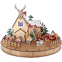3D Wooden Puzzles, Tiny Home Kit, Miniatures, Doll House Kit LED 67 Pieces Christmas 3D Wooden Jigsaw for Adults Children Cartoon Christmas Decorations