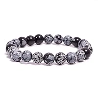 Snowflake Obsidian Round Smooth Beads 8 mm Stretrchable Bracelet SB-16 For Woman,Man,Gift,Girls,Boys,Friendshipband