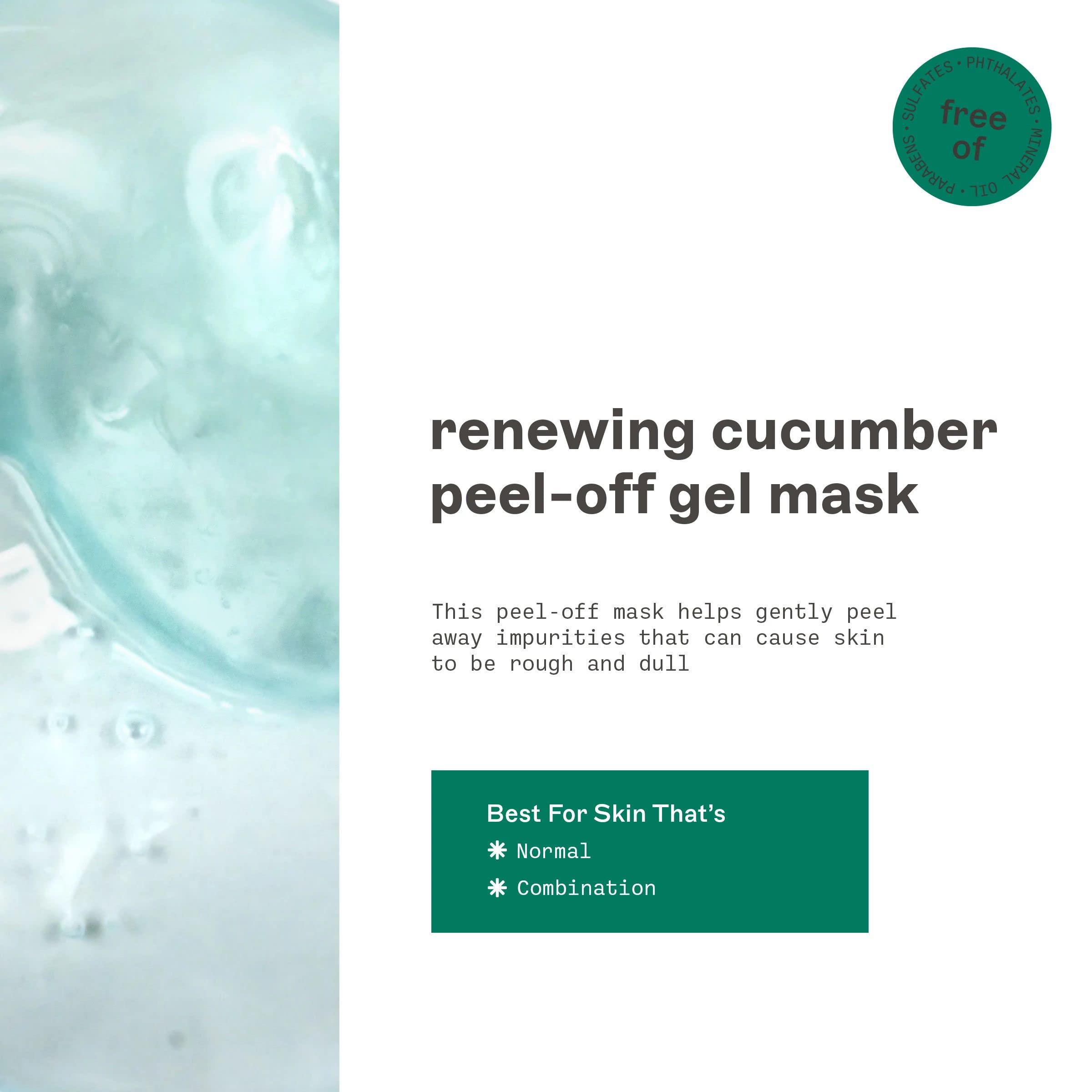 FREEMAN Renewing Cucumber Peel-Off Gel Facial Mask, Face Mask Refreshes Skin, Aloe Soothes & Moisturizes, Get Rejuvenated Skin, For Normal & Combination Skin, 6 fl. oz./175 mL Tube