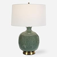 MY SWANKY HOME Fat Round Crackled Ceramic Aged Green Table Lamp 26 in Bronze Mottled Elegant