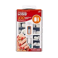 KISS 100 Full Cover Fake Nails Manicure Kit, Kit Includes 10 Different Sizes, 5 Manicures, Short Length, Square Shape, Maximum Speed Nail Glue & 100 Glue-On Nails