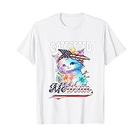 4th of July cat & flowers catisfied MERICAN american flag T-Shirt
