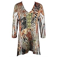 Wild Patch, 3/4 Sleeve, V-Neck, Abstract Pattern Tunic Top
