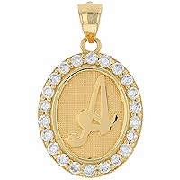 10k or 14k Yellow Gold Finish Round Cut Diamond Unisex Oval Halo CZ Initial Letter A Pendant
