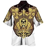 Men's Golden Chain Pattern Print Tops Men Short/Long Sleeve Button Shirts Hawaiian Vacation Costume