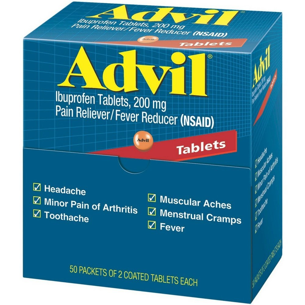 Advil Ibuprofen, 200mg, 50 Packets of 2 Coated Tablets (Pack of 4)
