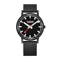 Mondaine - Essence - Men's Watch 41 mm - Station Clock in Black Strap Made from Recycled Raw Materials - 30 m Waterproof Sustainable - Multiple Variations - Made in Switzerland