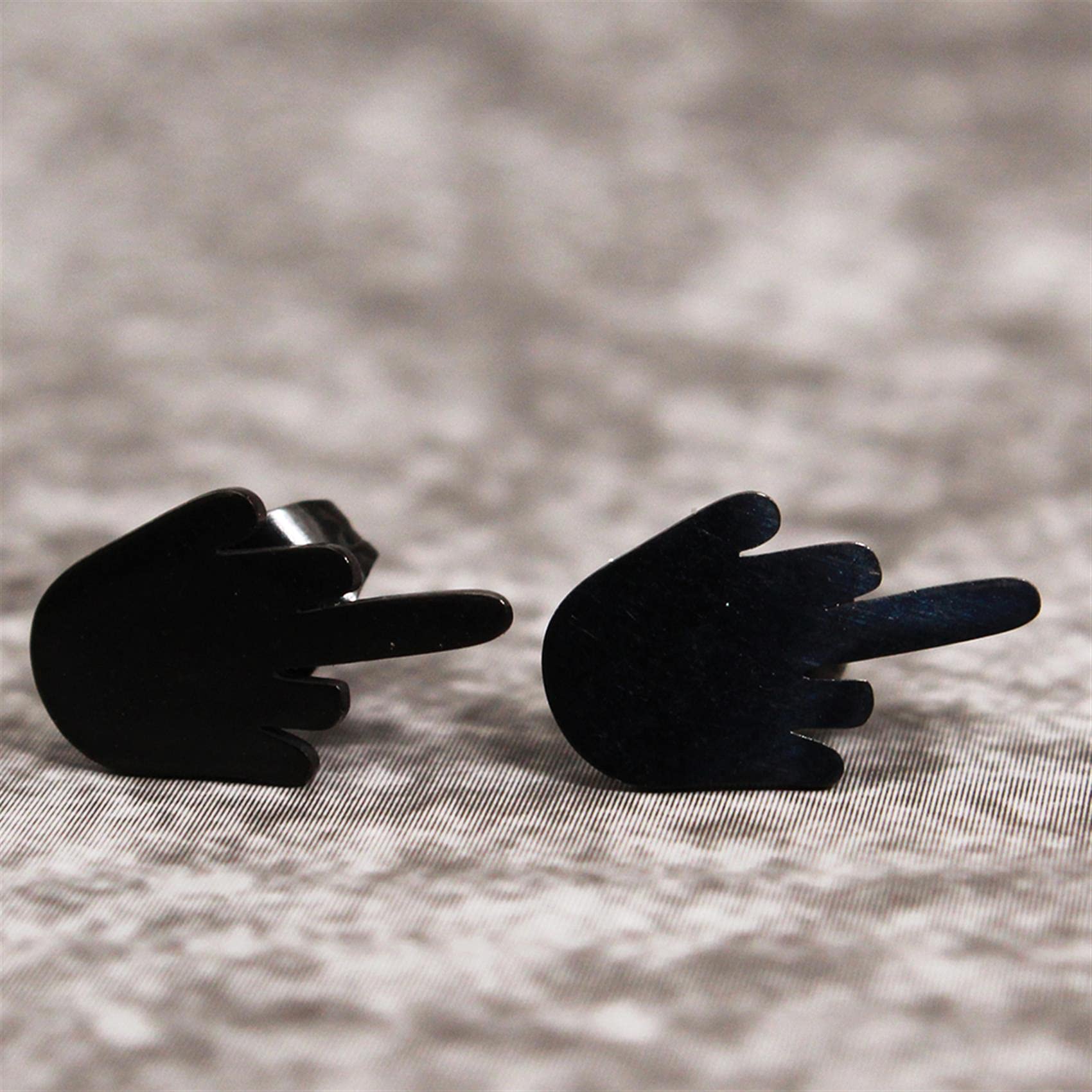 Atmneris Punk Middle Finger Ear Studs Earrings for Men and Women Unisex Cool Earrings Creative Personality Jewelry,black