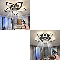 Geometric Ceiling Fan with Lights, Black Ceiling Fan with Light Remote Control, Low Profile Flush Mount Ceiling Fan for Kitchen Bedroom