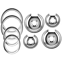 Electric Stove Burner Drip Pans 2 Large 8'' WB32X10013 & 2 Small 6'' WB32X10012 Chrome Burner Drip Pan Bowls Set, Drip Pan and Trim Ring Set for Electric Range by Fetechmate
