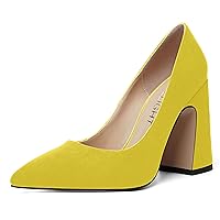 Womens Slip On Solid Suede Pointed Toe Wedding Fashion Chunky High Heel Pumps Shoes 4 Inch