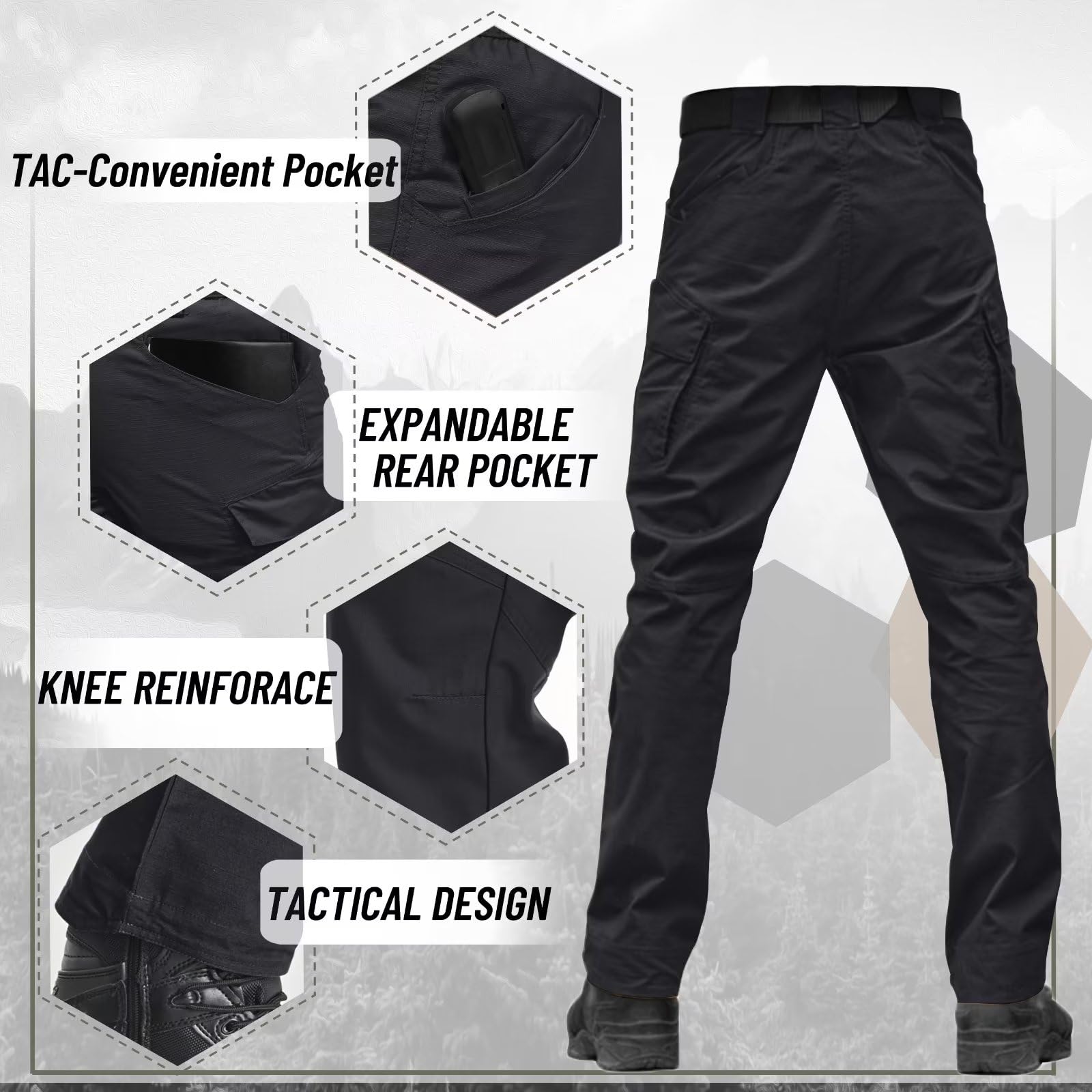 TACVASEN Men's Outdoor Tactical Pants Water Resistant Military Cargo Hiking Pants Lightweight Durable Ripstop Work Pants