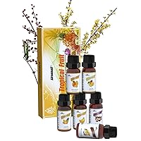 6X10ml Essentials Blends Fragrance Oil Set for Home Diffuser Refill Candles Slime Soap Making Car Laundry Scent DIY Oil Tropical Fruit Banana,Coconut Vanilla,Mango,Orange,Passion Fruit,Pineapple Oil