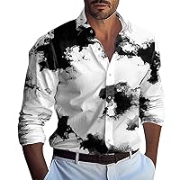 Hawaiian Shirt for Men Long Sleeve Casual Summer Beach Shirt Blouse Band Collar T Shirt Fashion Vacation Shirt Tops