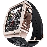 HOUCY Mod Kit für Apple Watch 8 7 6 5 4 SE 44 45 mm mit Metalllünette Bumper Gehäuse und Fluorkautschuk, Luxus-Gummiband mit Edelstahl-Abdeckung, für iWatch Legierung Uhrenzubehör für Herren