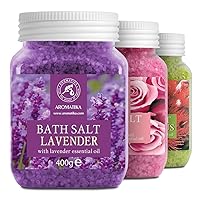 Bath Salts Set 42 Oz - Lavender - Rose - Eucalyptus - 100% Bath Salts - Lavanda Rosa Eucalitpus Salt - Best for Good Sleep - Stress Relief - Bathing - Body Care - Beauty - Relaxation - Spa