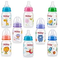 Nuby Printed Non-Drip Bottle, 4 Ounce, 1 Pack of 1 Bottle, Colors May Vary