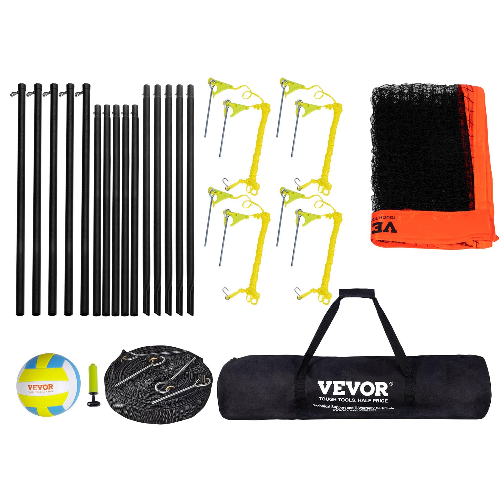 VEVOR 4-Way Volleyball Net, Adjustable Height Badminton Net Set for Backyard Beach Lawn, Outdoor Portable Volleyball Net with Carrying Bag, 4 Square Quick Assemble Game Set for Kids and Adults