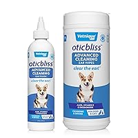 Oticbliss Advanced Cleaning Wipes XL (60 Ct) and Oticbliss Advanced Cleaning Flush (8 oz) Bundle Complete Dog Ear Care with Dog Ear Cleaning Wipes Plus Ear Cleaning Solution for Dogs