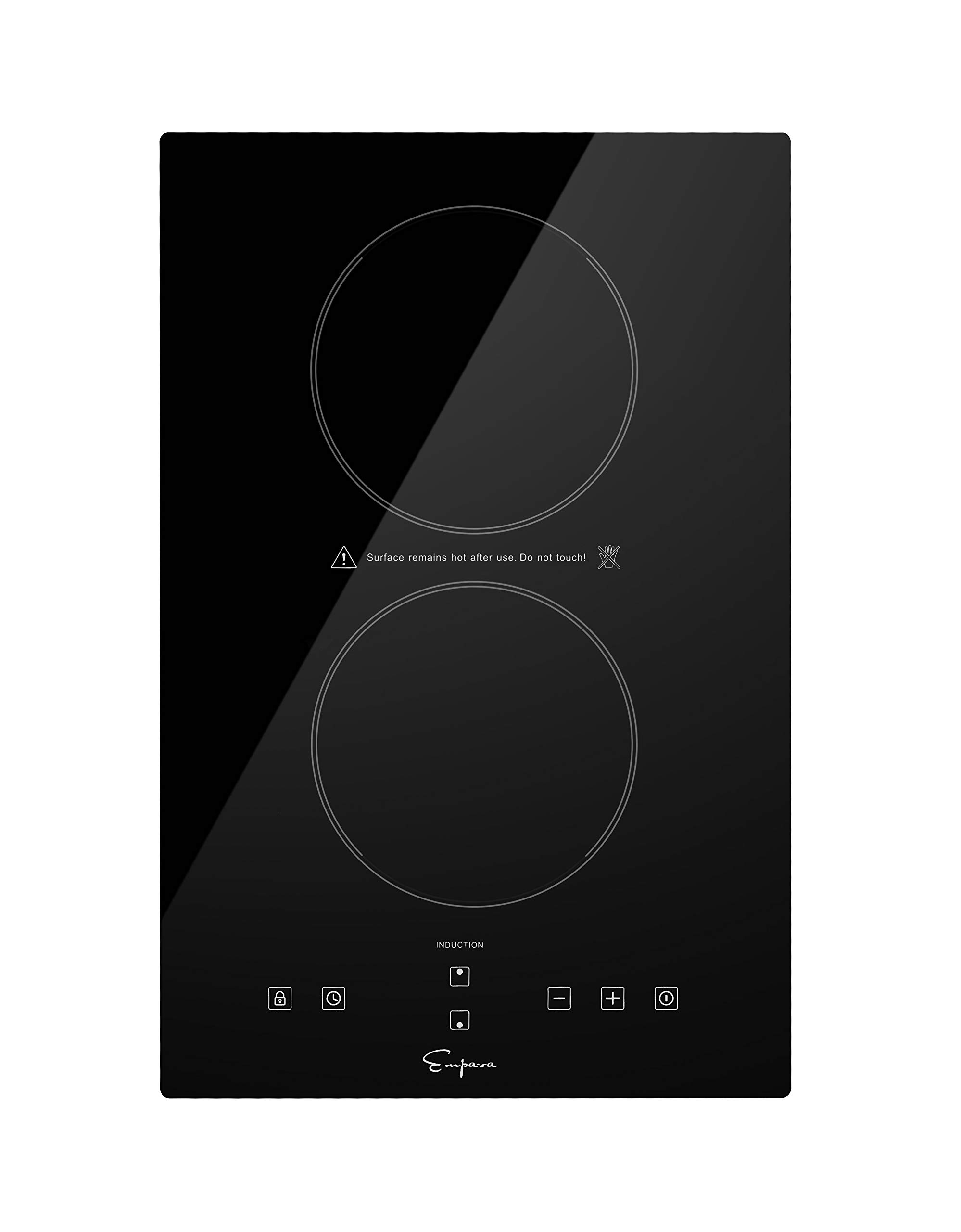 Empava 12 Inch Electric Induction Cooktop Smooth Surface with 2 Burners 120V, 12 Inch, Black