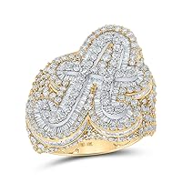 The Diamond Deal 10kt Two-tone Gold Mens Baguette Diamond A Initial Letter Ring 7-1/3 Cttw