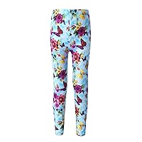 Girls Stretch Athletic Leggings Kids Soft Floral Elastic Waistband Yoga Pants Ankle Length for Sports
