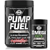 Sports Ultra Pump Fuel Insanity - Pre Workout - Strawberry Slam (30 Servings) Sports Omega Cuts Elite Thermogenic Fat Burner (90 Softgels